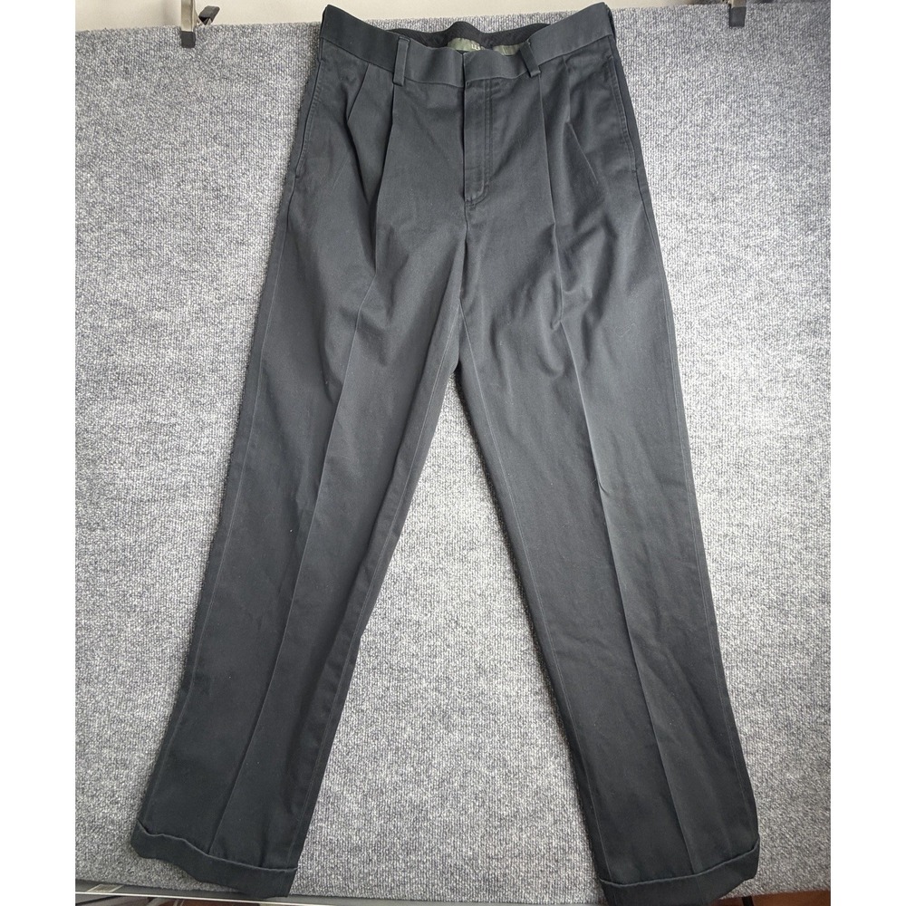 L.L.Bean Comfort Waist Pants Men's 32 Black Pleated Cotton Old Money VTG